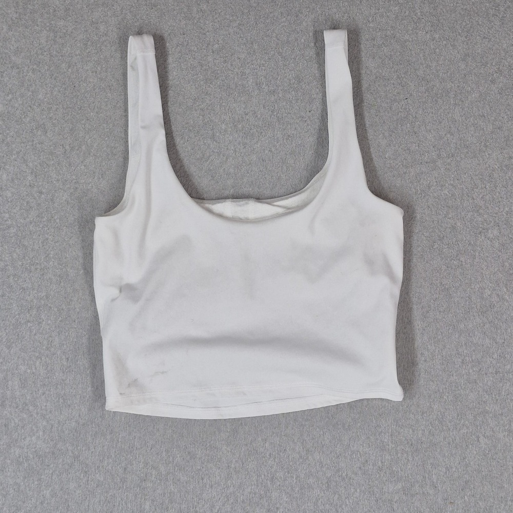 Vuori Women Active Top Small White Shelf Bra Wireless Crop Tank Pullover READ